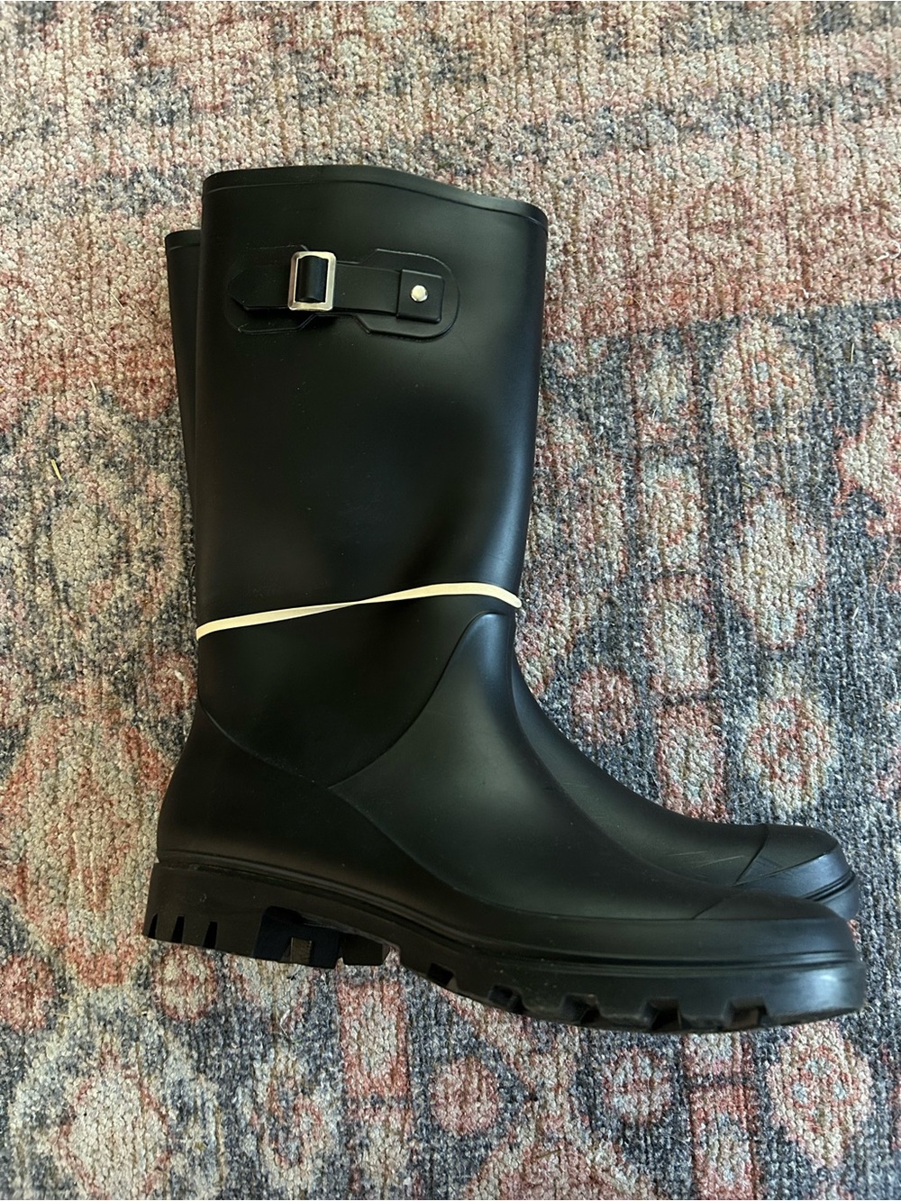 Classic Black Women’s Rain Boots with Silver Buckle